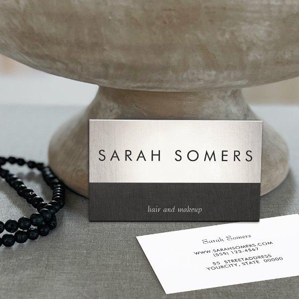 Bold Faux Silver Foil Chic Black Linen Striped