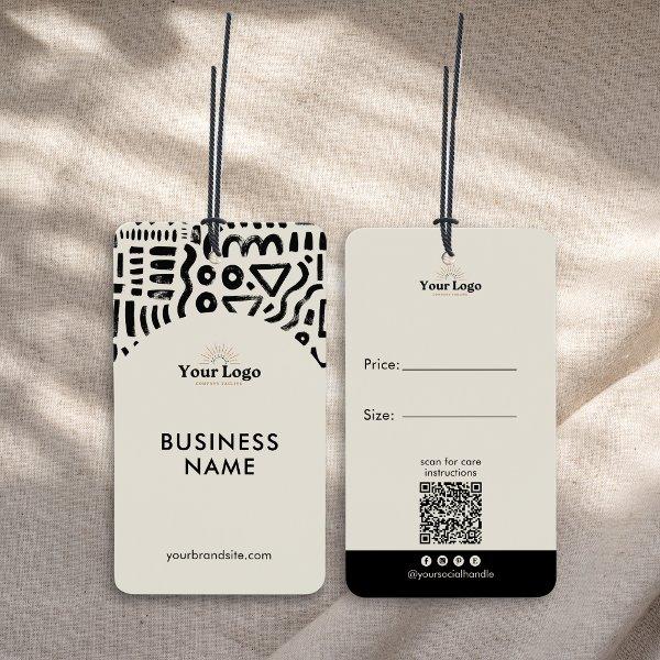 Bold Geometric Black Beige Logo QR Code Hang Tag