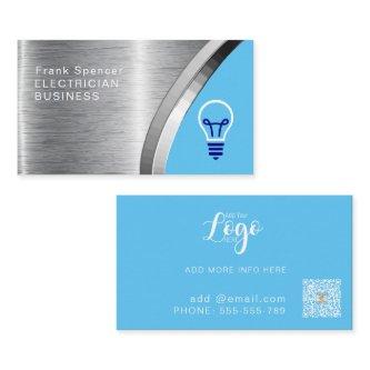 Bold Metallic Blue & Silver Electrician Business