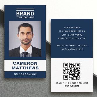 Bold modern dark blue white photo logo QR code