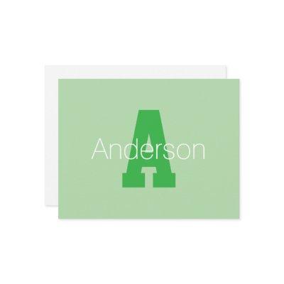 Bold Modern Monogram | Pale & Kelly Green Enclosure Card