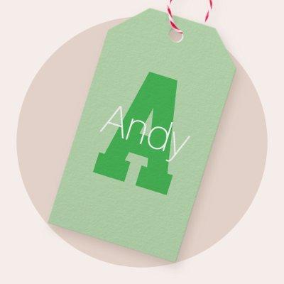 Bold Modern Monogram | Pale & Kelly Green Gift Tags
