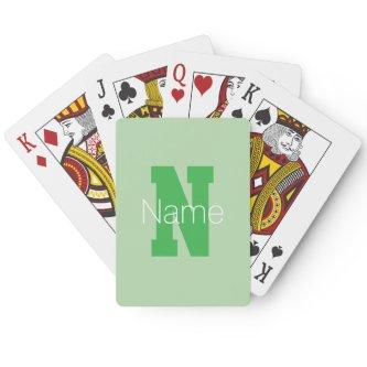 Bold Modern Monogram | Pale & Kelly Green Poker Cards