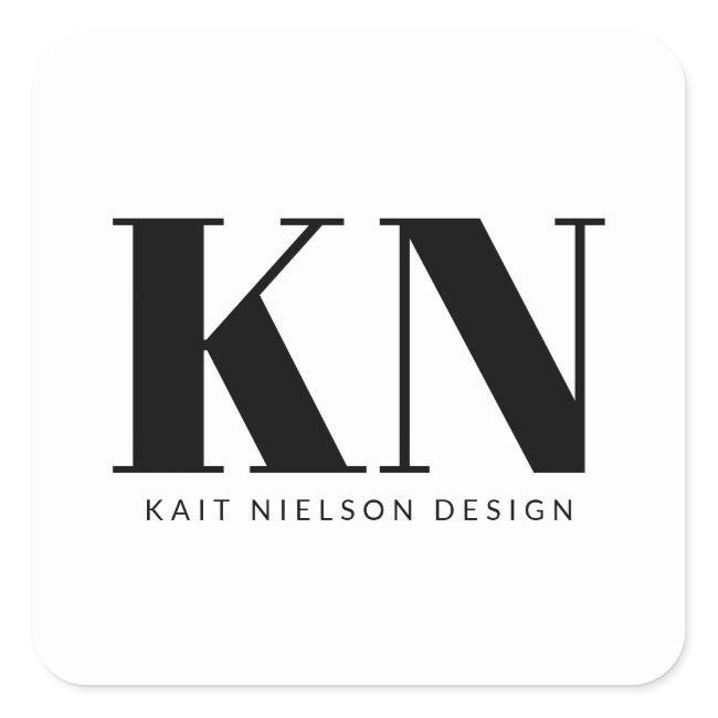 Bold Modern Monogram Professional Black White Square Sticker
