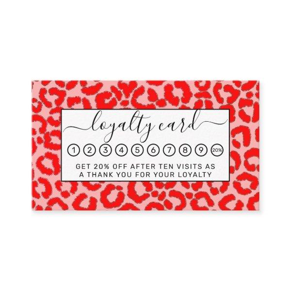Bold Modern Red Pink Leopard Animal Print Loyalty Card