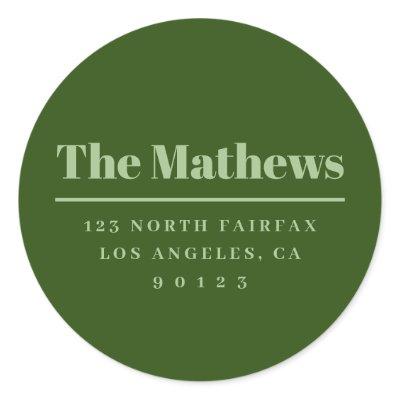 Bold Modern Return Address | Forest Green Classic Round Sticker