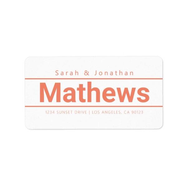 Bold Modern White & Salmon Return Address Label