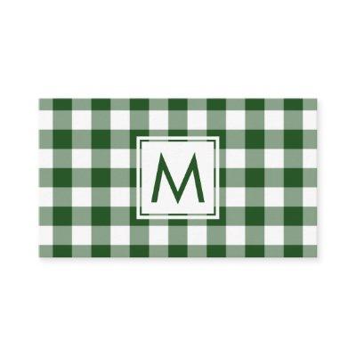 Bold Monogram Green White Buffalo Plaid Pattern