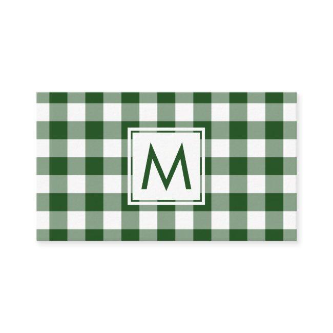 Bold Monogram Green White Buffalo Plaid Pattern