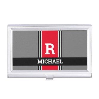 Bold Monogram & Name, Red Grey & Black Stripes  Case