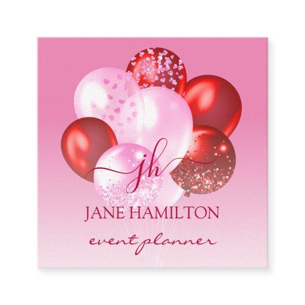 Bold Pink Red Monogram Balloons Square