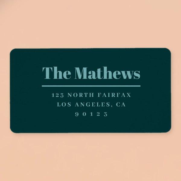 Bold Retro-Modern Return Address Dark Green Aqua Label