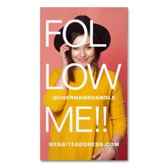 Bold Typographic Follow Me Social Media Full Photo  Magnet