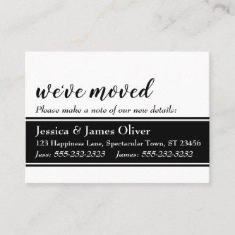 Bold We've Moved Card, White with Black Strip