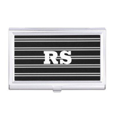 Bold White Monogram, Lt Grey Lines on Black  Case