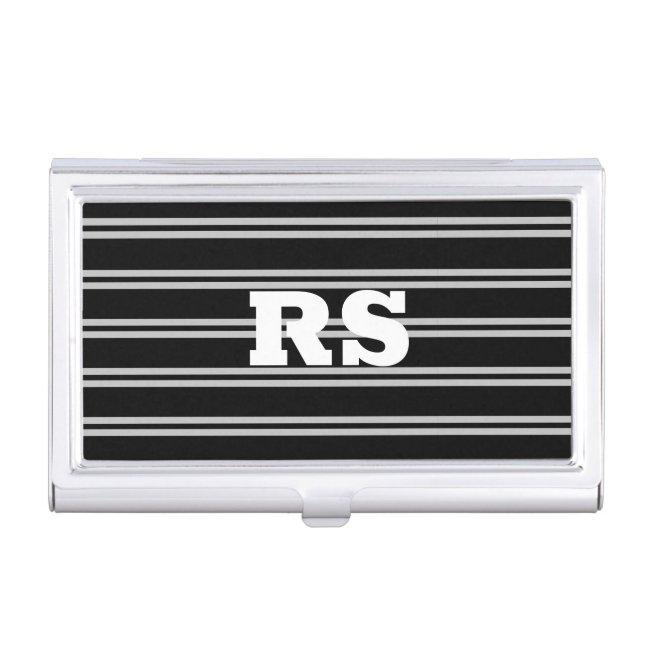 Bold White Monogram, Lt Grey Lines on Black  Case