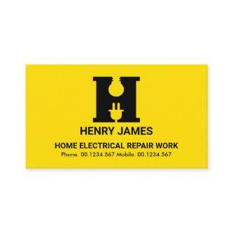 Bold Yellow Alphabet-H Bulb Plug Motif Electrician