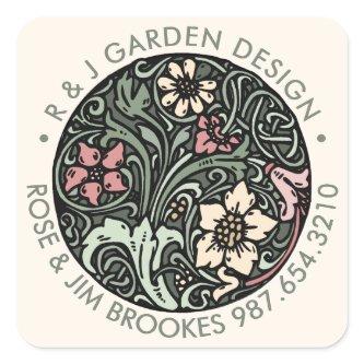 Botanical Design with Business Name and Phone   Square Sticker
