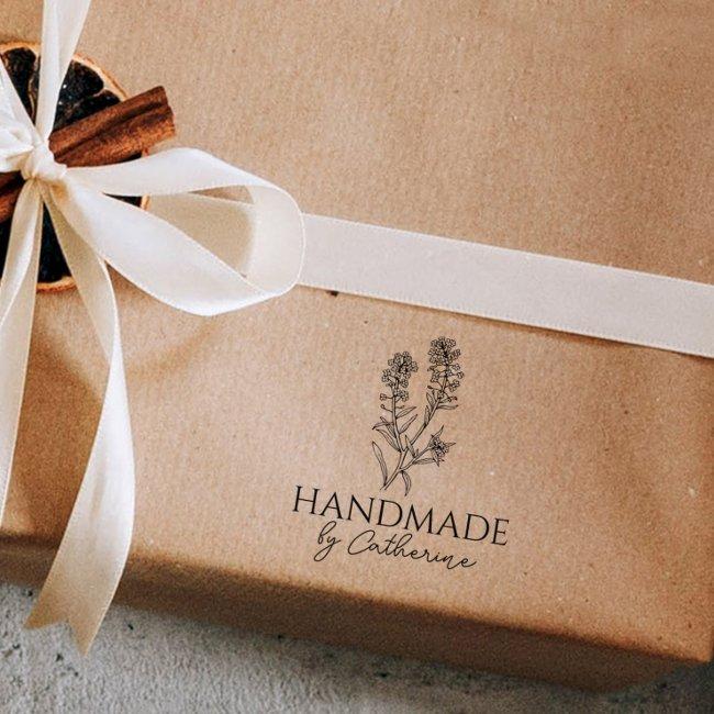 Botanical Handmade by (custom name) Rubber Stamp