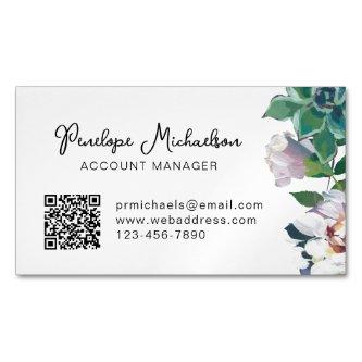 Botanical Succulent with Pretty Script and QR Code  Magnet