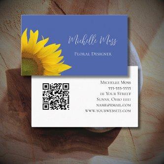 Botanical Sunflower QR code Whimsical Blue