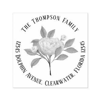 Botanical Vintage Rose Floral Return Address Self-inking Stamp