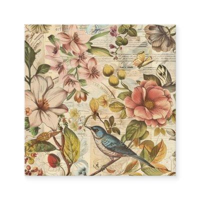 Botanical Whimsy Collage Scrapbook Paper Square