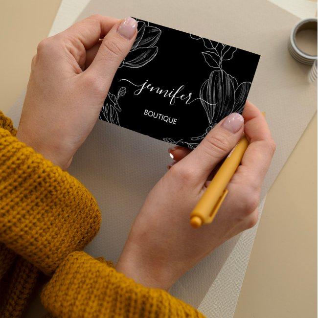 Boutique Shop Black White Flowers QR Code Logo