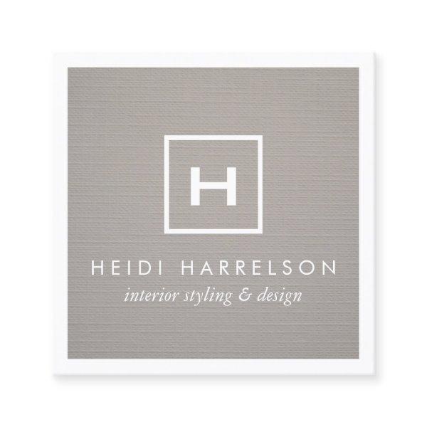Box Logo Monogram on Gray Linen/White Border Square