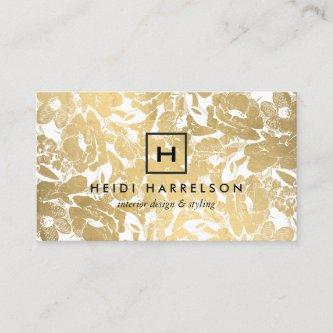Box Logo Monogram with Faux Gold Floral Pattern