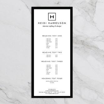 BOX LOGO with YOUR INITIAL/MONOGRAM Black/White Rack Card