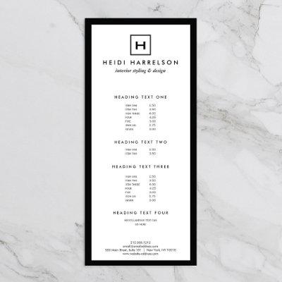 BOX LOGO with YOUR INITIAL/MONOGRAM Black/White Rack Card