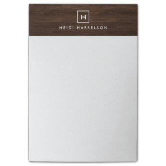 BOX LOGO with YOUR INITIAL/MONOGRAM on BROWN WOOD Post-it Notes