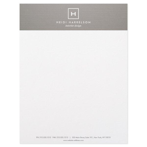 BOX LOGO with YOUR INITIAL/MONOGRAM on GRAY LINEN Letterhead