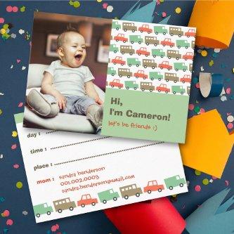 Boys Toys Pastel Transport Kid's Photo Play Date Calling Card