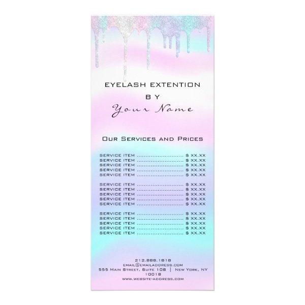 Branding Price List Lash Extension Holograph Pink Rack Card