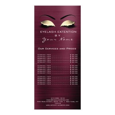 Branding Price List Lashes Extension Burgundy Rack Card