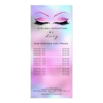 Branding Price List Lashes Extension Pink Blue Rack Card