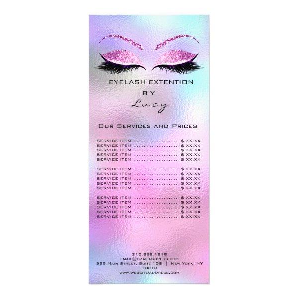 Branding Price List Lashes Extension Pink Blue Rack Card