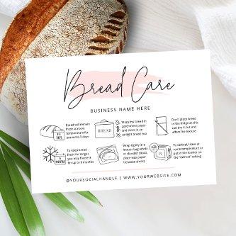 Bread Care Instructions Pink Watercolor Bakery