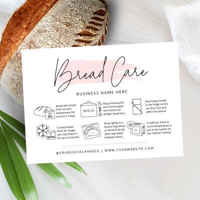 Bread Care Instructions Pink Watercolor Bakery