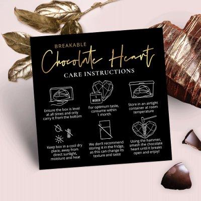 Breakable Chocolate Heart Care Guide Black & Gold Square