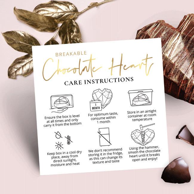 Breakable Chocolate Heart Care Guide White & Gold Square