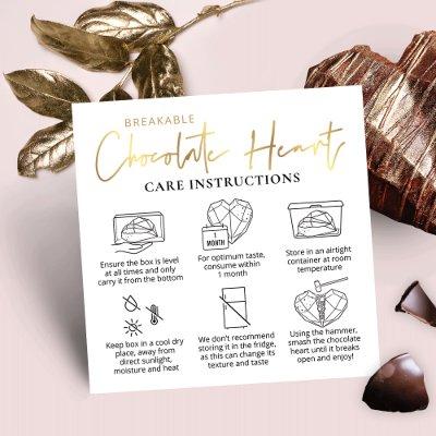 Breakable Chocolate Heart Care Guide White & Gold Square
