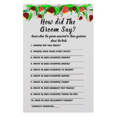Bridal Shower Game Card What did the Groom Say  F Flyer