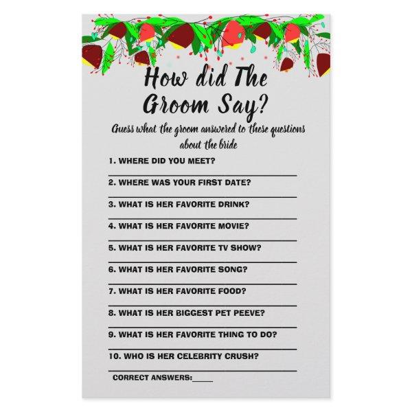 Bridal Shower Game Card What did the Groom Say  F Flyer