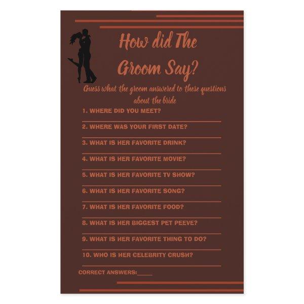Bridal Shower Game Card What did the Groom Say Fl Flyer