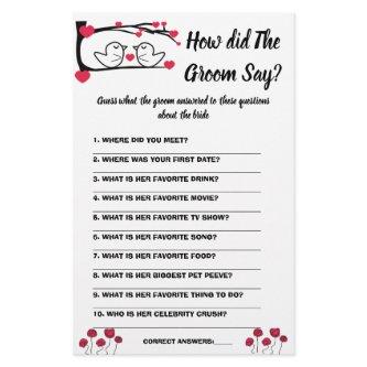 Bridal Shower Game Card What did the Groom Say Flyer