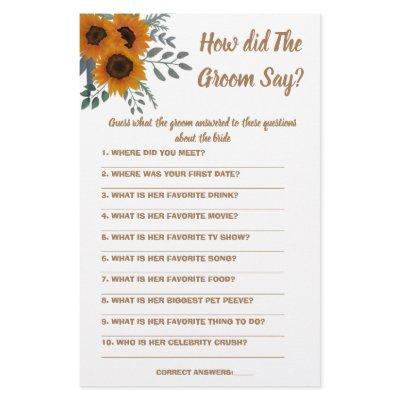 Bridal Shower Game Card What did the Groom Say Flyer
