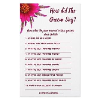 Bridal Shower Game Card What did the Groom Say Flyer